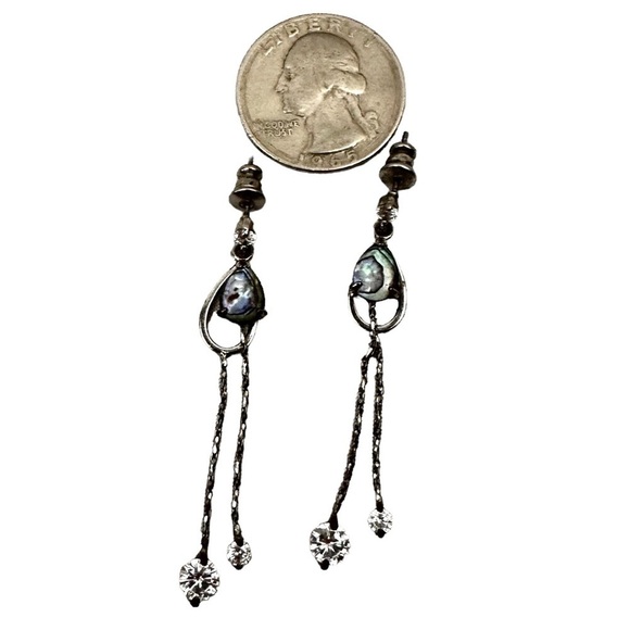Teardrop Labradorite & Rhinestone Drop Earrings - Picture 5 of 5